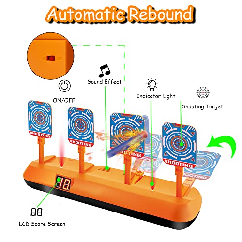 Objetivo de Tiro para Nerf, Diana Electrónico Digital con 1 Pistola de Flechas, 40 Dardos de Espuma, Rebote Automático & Puntuación & Sonido, Juego de Disparos Juguetes Chicos, Regalo Niño 6-12 Años