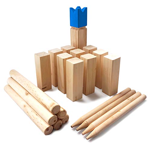 Ocean 5 Ajedrez Vikingo KUBB Azul – Juego de Madera para Lanzamientos – Juego de Exterior - Ajedrez de Madera Tipo Juego de Bolos de Escandinavia – El Juego de Habilidad para el Verano