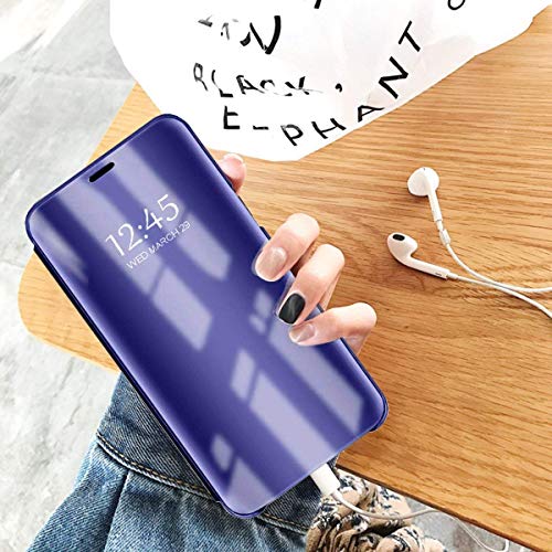 Oihxse Espejo Funda Compatible con iPhone X/iPhone XS Carcasa Ultra Slim Mirror Flip Translúcido View Tipo Libro Tapa Standing 360°Protectora PC + PU Cover Anti-Scratch Caso(Púrpura)