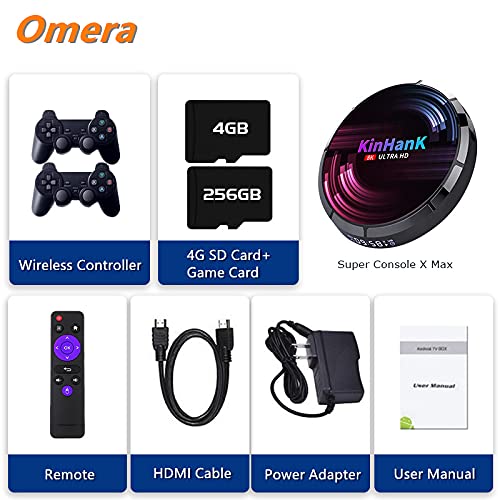 Omera 256GB Super Console X MAX Retro, Console per Videogiochi Incorporata in 50000+ Giochi, EmuELEC 4.2 / Android 9.0 / CoreELEC 3 Sistemi in 1, Uscita 4K UHD, Supporto PS1/PSP/NES/SEGA Saturn