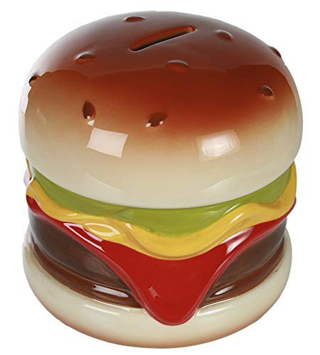 OOTB-Hucha de cerámica con candado, diseño Hamburguesa, Multicolor, 13.6 x 13.6 x 13.6 cm (out of The Blue 78/3923)