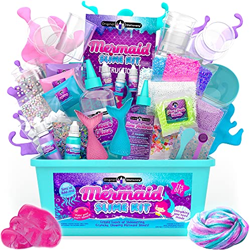 Original Stationery Slime para Niñas - Kit Slime de Sirena de 35 Piezas con Glow in the Dark DIY Accesorios y Purpurina - Slime para Niños Fosforescente - Gran Regalo para Niñas 9-12 Años