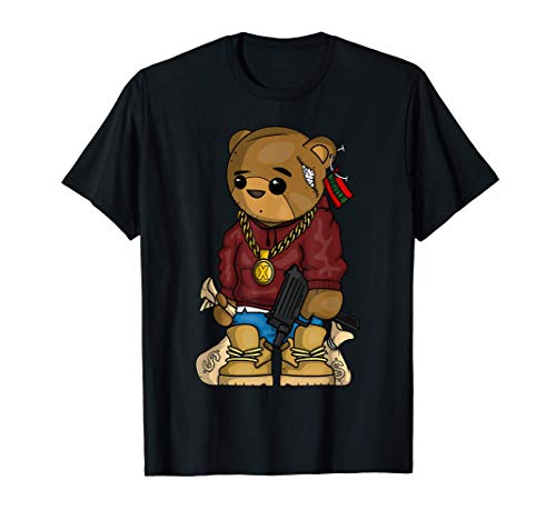 Oso de peluche de hip hop con pistola Get Money Rap Camiseta