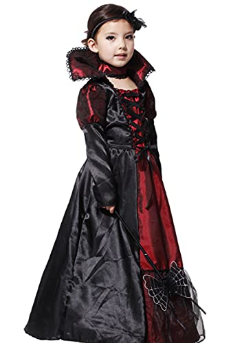 OUHO Disfraz de vampiro para niña, disfraz de princesa para Halloween, carnaval, disfraz de Drácula, rojo, 110/120 cm