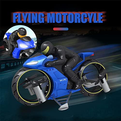 Ouitble RC Stunt Motorcycle, RC Stunt Motorcycle 2 en 1 Land Air Flying Motos Drone con rotación de 360 ​​Grados Drift Kids Toy(Azul)