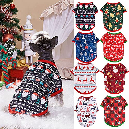 Oukerde Ropa de Navidad para Mascotas,Disfraces de Navidad para Perros,Abrigo para Perros con patrón de Renos,Sudadera de Camiseta de Navidad para Cachorros y Gatos pequeños (XS-L)