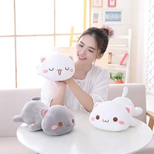 OUKEYI Lindo gatito de peluche de peluche, animal doméstico y gatito suave anime gato almohada de felpa, muñeca suave regalo del día de San Valentín para niños y amigos (blanco, 12 pulgadas)