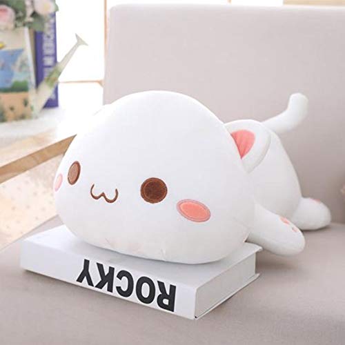 OUKEYI Lindo gatito de peluche de peluche, animal doméstico y gatito suave anime gato almohada de felpa, muñeca suave regalo del día de San Valentín para niños y amigos (blanco, 12 pulgadas)