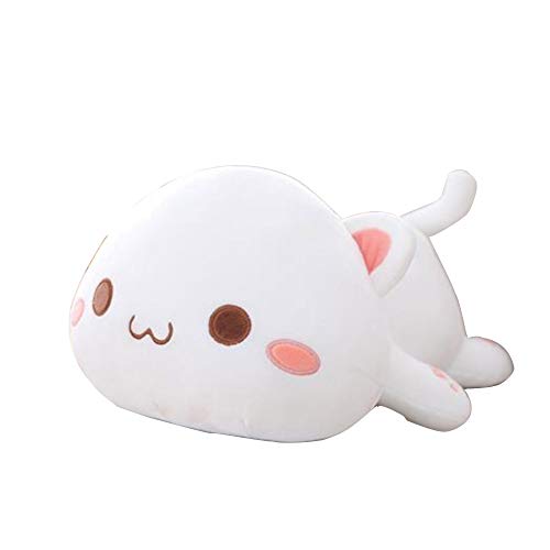 OUKEYI Lindo gatito de peluche de peluche, animal doméstico y gatito suave anime gato almohada de felpa, muñeca suave regalo del día de San Valentín para niños y amigos (blanco, 12 pulgadas)