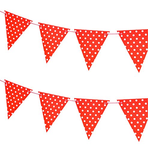 Outflower. Color Sólido Bunting Banderín Bandera Colgante Bandera de Papel Banner Círculo Blanco Banderines Decorativos para Familia/Jardín/Cumpleaños/Celebracion/Fiesta Size 300cm (Rojo)