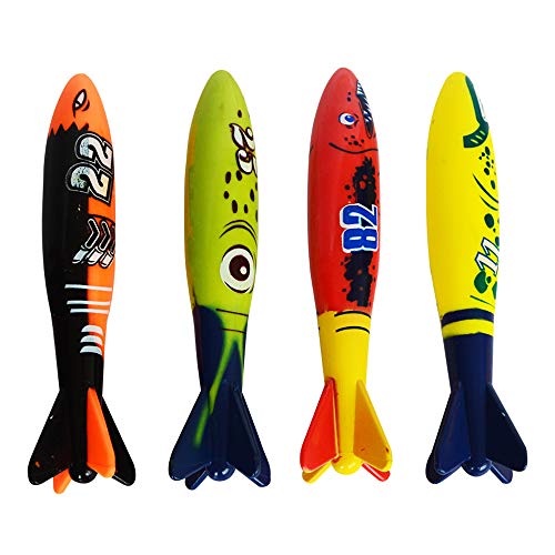 OUZHOU 4 unids Torpedo Rocket lanzando juguete, natación subacuática/buceo piscina juguete, juego de buceo torpedos bandidos niños