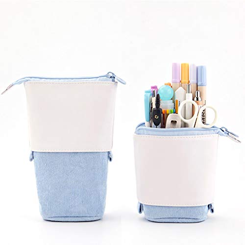 Oyachic Estuche Escolar Pequeña Stand up Pencil Case Bolsa para Lapices Standing Pen Holder Estudiante Plumier Colegio Kawaii Box Pencil Case para Estudiante (azul)