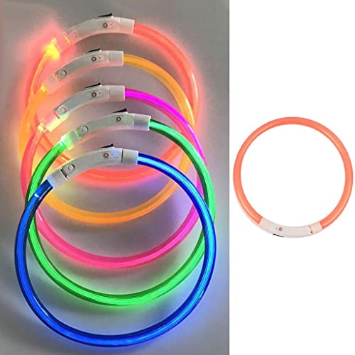 P Prettyia Parpadeante LED Iluminado Glow Cuello Anillo Seguridad USB Recargable Brillante Impermeable Collar Cortable para Perros Pequeños, Medianos, Grandes, C - Naranja