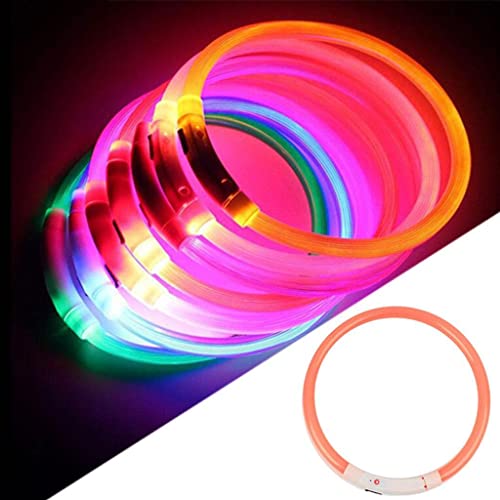 P Prettyia Parpadeante LED Iluminado Glow Cuello Anillo Seguridad USB Recargable Brillante Impermeable Collar Cortable para Perros Pequeños, Medianos, Grandes, C - Naranja