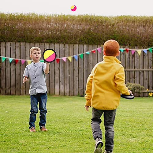 Paddle Catch Ball and Toys Juego de lanzamiento de paletas de disco y juego deportivo de lanzamiento de pelota, juego de lanzamiento y captura, 4 paletas y 4 bolas