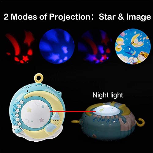 PAKEY Baby Crib Mobile Toy with Lights and Music, Star Projector Function and Cartoon Rattles, Remote Control Musical Box with 150 Lullaby, Toy for Newborn Sleep