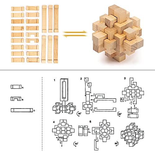 PAMRAY Juguetes Rompecabezas de Madera Set IQ Juguete Educativo 3D Cubo Juego Enigma para Niños Adolescentes Style A