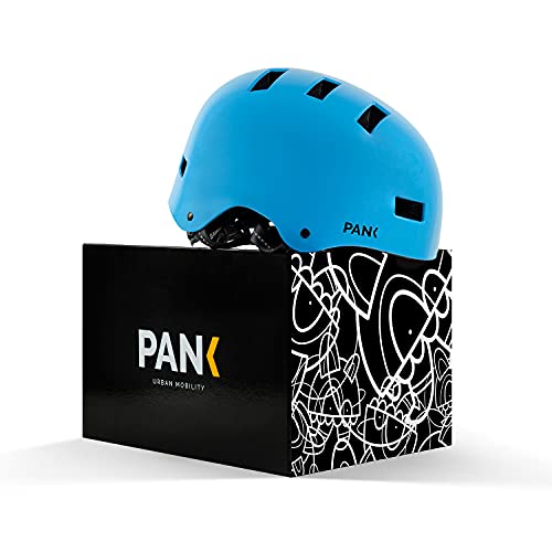 PANK Casco de Bici para niños de 6-12 años. Homologado CE. Casco de Patinete, Casco de Skate. Máxima protección, Ajustable, Ligero y cómodo (Azul)