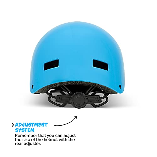 PANK Casco de Bici para niños de 6-12 años. Homologado CE. Casco de Patinete, Casco de Skate. Máxima protección, Ajustable, Ligero y cómodo (Azul)