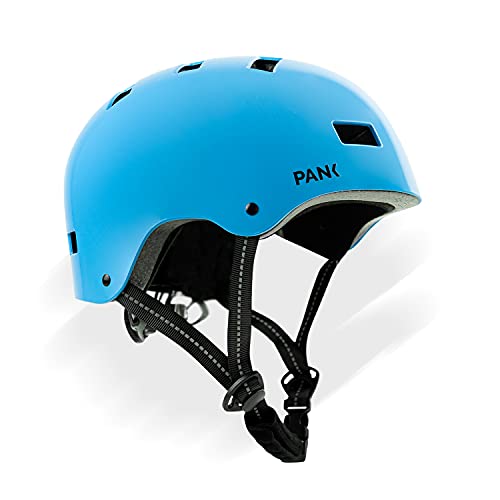 PANK Casco de Bici para niños de 6-12 años. Homologado CE. Casco de Patinete, Casco de Skate. Máxima protección, Ajustable, Ligero y cómodo (Azul)