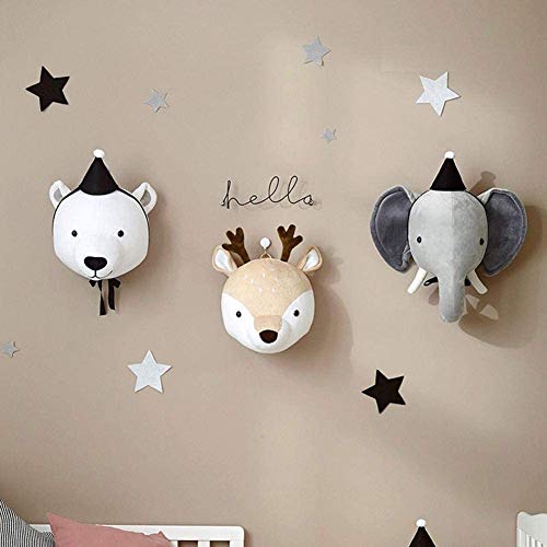 Pared de cabeza de animal de felpa, Ciervo / elefante / oso forma de cabeza de animal decoración de pared de felpa decoración de la habitación de los niños decoración de pared de estilo tridimensional