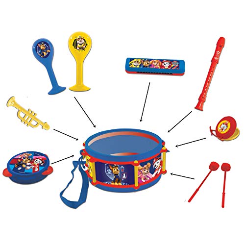 Patrulla Canina Chase Marshall Juguete Musical, Conjunto de 7 instrumentos Musicales, 7 instrumentos (Tambor, Maracas, Castañeta, Armónica, Grabadora, Trompeta, Pandereta), juguete conveniente para