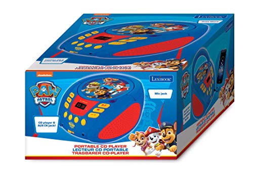 Patrulla Canina-RCD108PA Patrulla Canina Paw Patrol Lector de CD portátil, entrada para micrófono, AUX IN, AC o funciona con batería, Azul/Rojo, color (Lexibook Rcd108Pa)