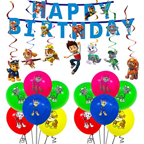 Paw Dog Patrol Party Supplies Paw Dog Patrol Tema Globo de Látex Paw Dog Patrol Colgando remolinos decoraciones de la Patrulla de la Canina