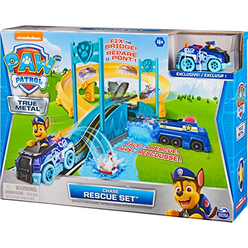 PAW PATROL with Die-Cast Vehicle, Scale True Metal Rescue Track Set con Exclusivo vehículo Chase a presión, Escala 1:55 (Spin Master PAWP-362143)