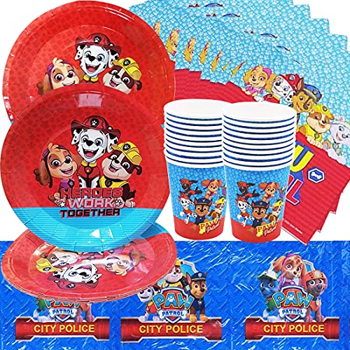 PAWT Juego de vajilla de cumpleaños, incluye platos, 20 vasos y 20 servilletas, mantel para 20 niños regalo de cumpleaños, decoración de fiestas, baby shower