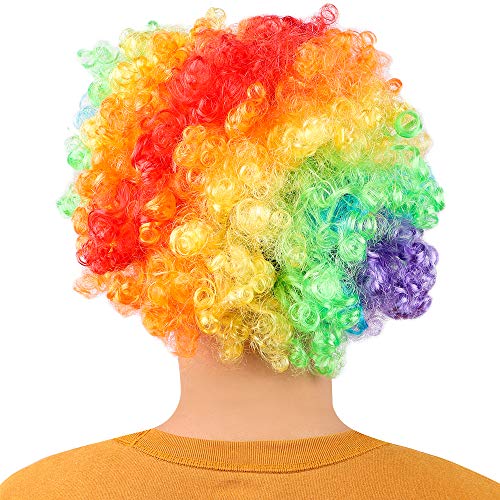 Payaso Peluca y 2x Nariz, para Adulto Niños años 80 Colores del Arco Iris Hippie Clown Cosplay Carnaval Halloween