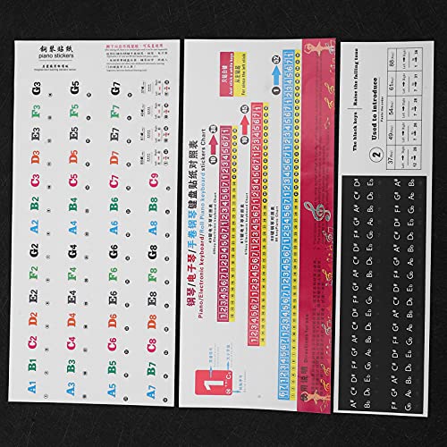 Pegatinas de Partituras, Pegatinas de Piano de PVC Transparentes Fáciles de Operar, Coloridas Y Muy Grandes para Piano de 54/61/88 Teclas(88/61/54 teclas)