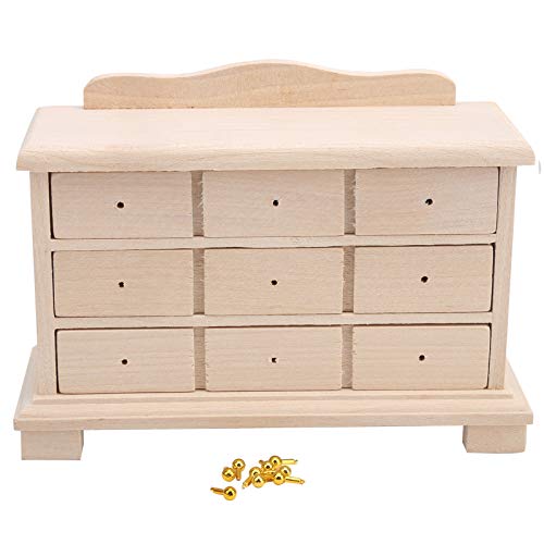 Pelnotac Gabinete en miniatura de casa de muñecas,con 9 tiradores de tirón,Mini gabinete de madera,1: 12 accesorios de casa de muñecas