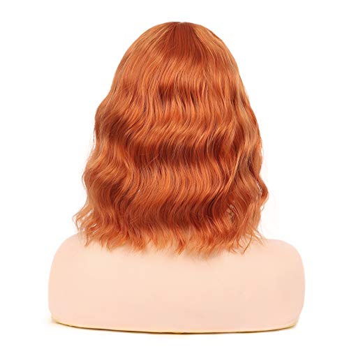 Peluca corta naranja Bob rizos pelo ondulado flequillo sintético pelucas para mujeres niñas Cosplay fiesta personalizada de Halloween