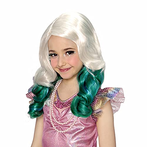 Peluca de princesa para niños, para Halloween, escuela, juego de rol de Navidad, reina de sirena, raíz blanca, pelo verde, peluca corta y rizada, para niños, Gril, cuento de hadas, cosplay, anime