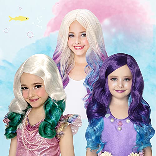 Peluca de princesa para niños, para Halloween, escuela, juego de rol de Navidad, reina de sirena, raíz blanca, pelo verde, peluca corta y rizada, para niños, Gril, cuento de hadas, cosplay, anime