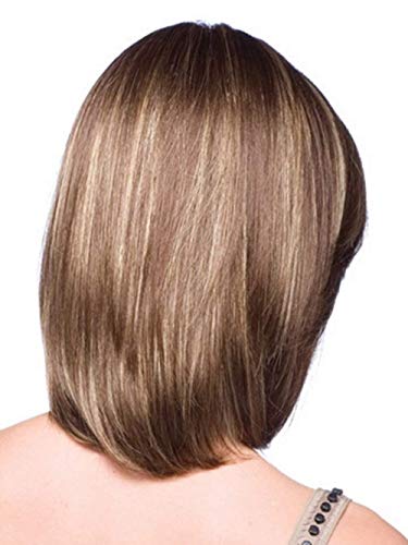 Peluca rubia Liso Peinado de lado sintético Pixie corte con flequillo peluca Rubio Castaño claro Corto Pelo de las mujeres,B