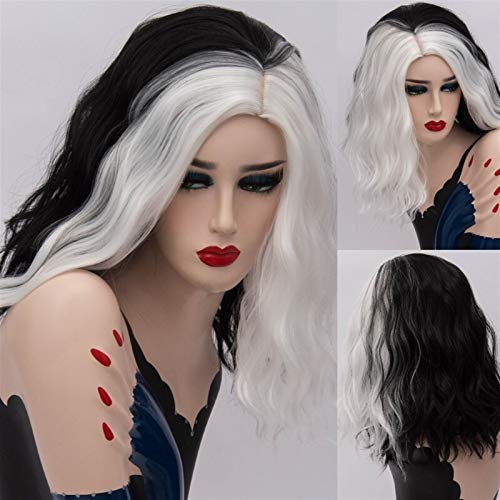 Pelucas Cosplay peluca para mujeres negro blanco verde púrpura púrpura costura gradiente arco iris colorido peluca rizado corto pelo sintético Peluca mujer ( Color : 1 , Stretched Length : 14inches )