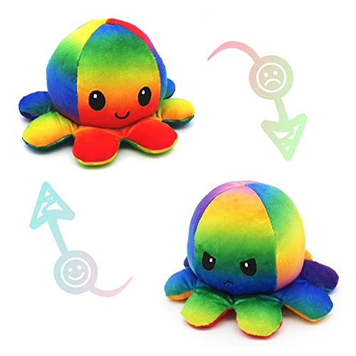 Peluche de Felpa Pulpo Reversible,Pulpo Sonriente y Triste,Puede Usarse para Expresar Emociones,Pulpo Reversible Prime,Los Mejores Regalos de Cumpleaños y Navidad para Niños,Amigos y Familiares