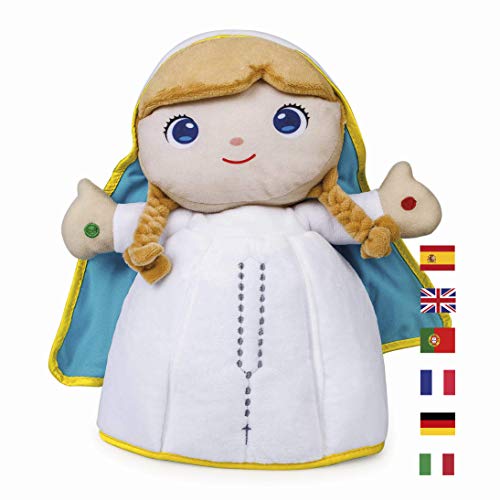 Peluche Virgen María 2.1 30 cm. Oraciones 6 Idiomas. Pulsa su manita y aprende Tus primeras oraciones. Graba tu Propia oración. Juega y Reza con tu Mejor compañera de sueños (Ref. 2010)