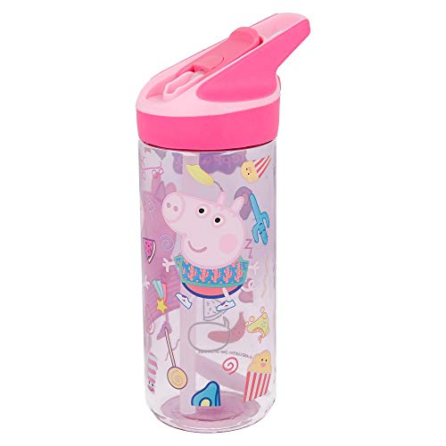 Peppa Pig | Botella de Tritan Reutilizable para Niños | Cantimplora Reusable con Sistema Antigoteo y Pajita de Silicona - Facil Apertura con botón - Sin BPA - Capacidad: 620 ml