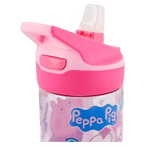 Peppa Pig | Botella de Tritan Reutilizable para Niños | Cantimplora Reusable con Sistema Antigoteo y Pajita de Silicona - Facil Apertura con botón - Sin BPA - Capacidad: 620 ml