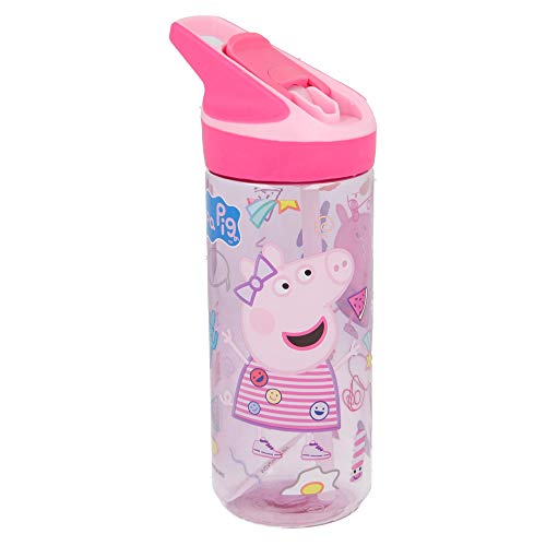 Peppa Pig | Botella de Tritan Reutilizable para Niños | Cantimplora Reusable con Sistema Antigoteo y Pajita de Silicona - Facil Apertura con botón - Sin BPA - Capacidad: 620 ml