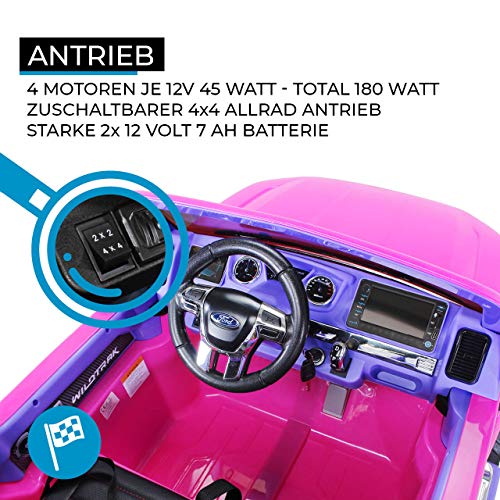 PEQUENENES Coche ELÉCTRICO para NIÑOS Ford Ranger 2018 2X12V 4X4 Motores 45 W, Color Rosa