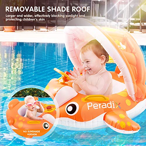 Peradix Flotador para bebé 6meses-3 Años Barco Inflable Flotador con Asiento Respaldo Techo Ajustable Juguetes de Desarrollo de Natación en Agua para Niños (Naranja)