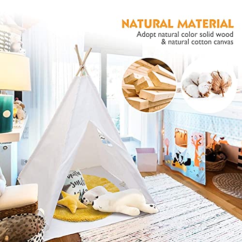 Peradix Tiendas de campaña para niños,Tipi Infantil con Alfombra Accesorios Grande De Juego Interior y Exterior Tipi Indio para niños Tienda Campaña Infantil Juguetes Niños con empavesado (Blanco)