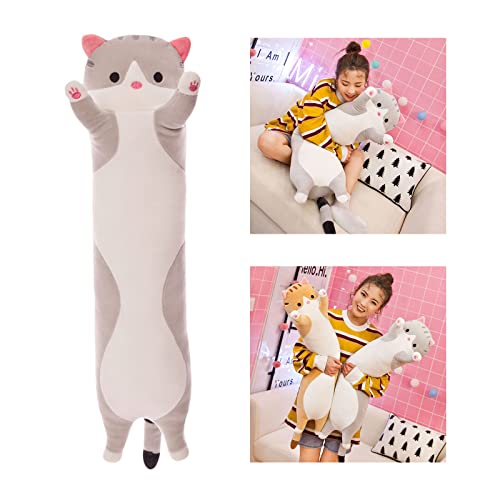 perfeclan Almohada de Gato Suave Juguete de Peluche Regalo de Dibujos Animados amigable con la Piel Juguetes de Felpa para Gatos para niñas de Navidad - Gris 70cm