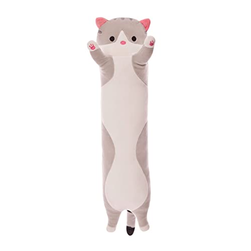 perfeclan Almohada de Gato Suave Juguete de Peluche Regalo de Dibujos Animados amigable con la Piel Juguetes de Felpa para Gatos para niñas de Navidad - Gris 70cm