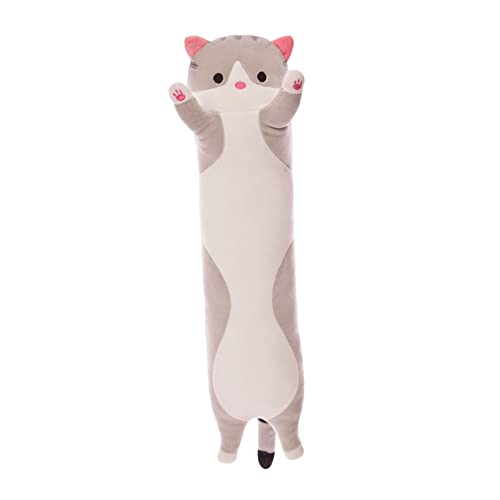 perfeclan Almohada de Gato Suave Juguete de Peluche Regalo de Dibujos Animados amigable con la Piel Juguetes de Felpa para Gatos para niñas de Navidad - Gris 70cm