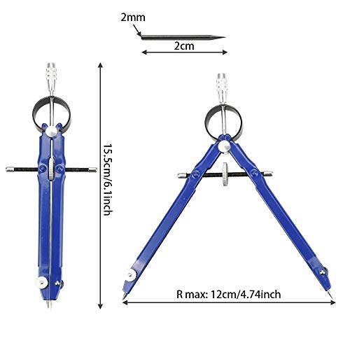 Perfetsell 2 Pack de Compás Dibujo Tecnico Compás Escolar Primaria/Secundaria Compás Escolar Rueda Compás Geométrico para Escolar, Dibujo Técnico con Articulaciones en Ambos Brazos y Minas Compás